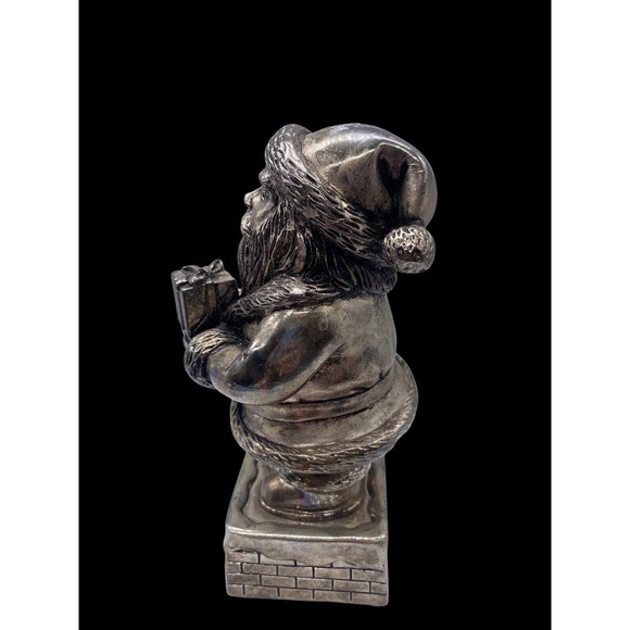 Santa Claus Wind Up Music Box Figurine Silver Plate Vtg Santa is Coming to Town - Picture 5 of 11